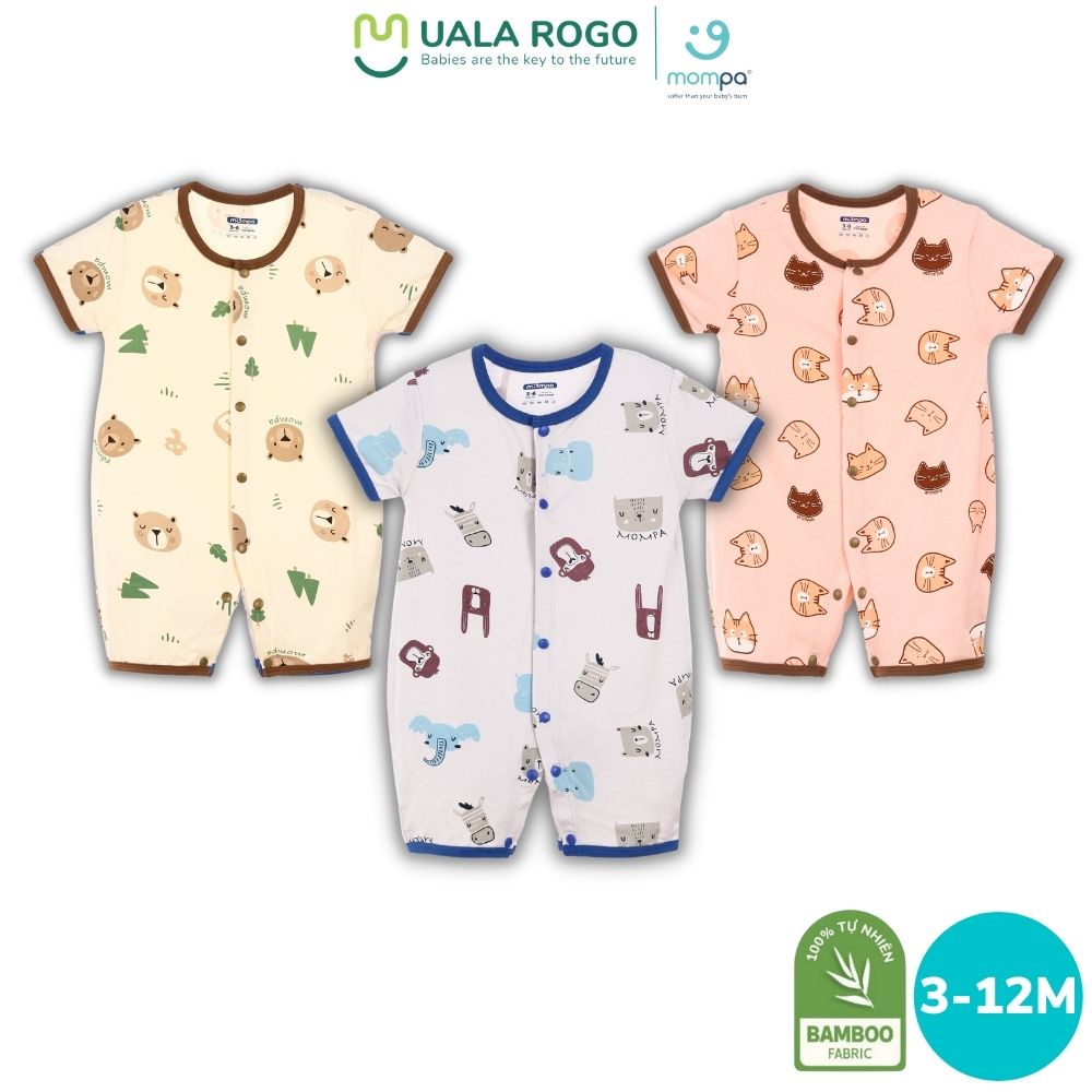 Bodysuit cộc tay cho bé sơ sinh Mompa 3-12 tháng vải sợi tre bamboo mêm mịn co giãn thoáng mát mùa hè cúc giữa 400