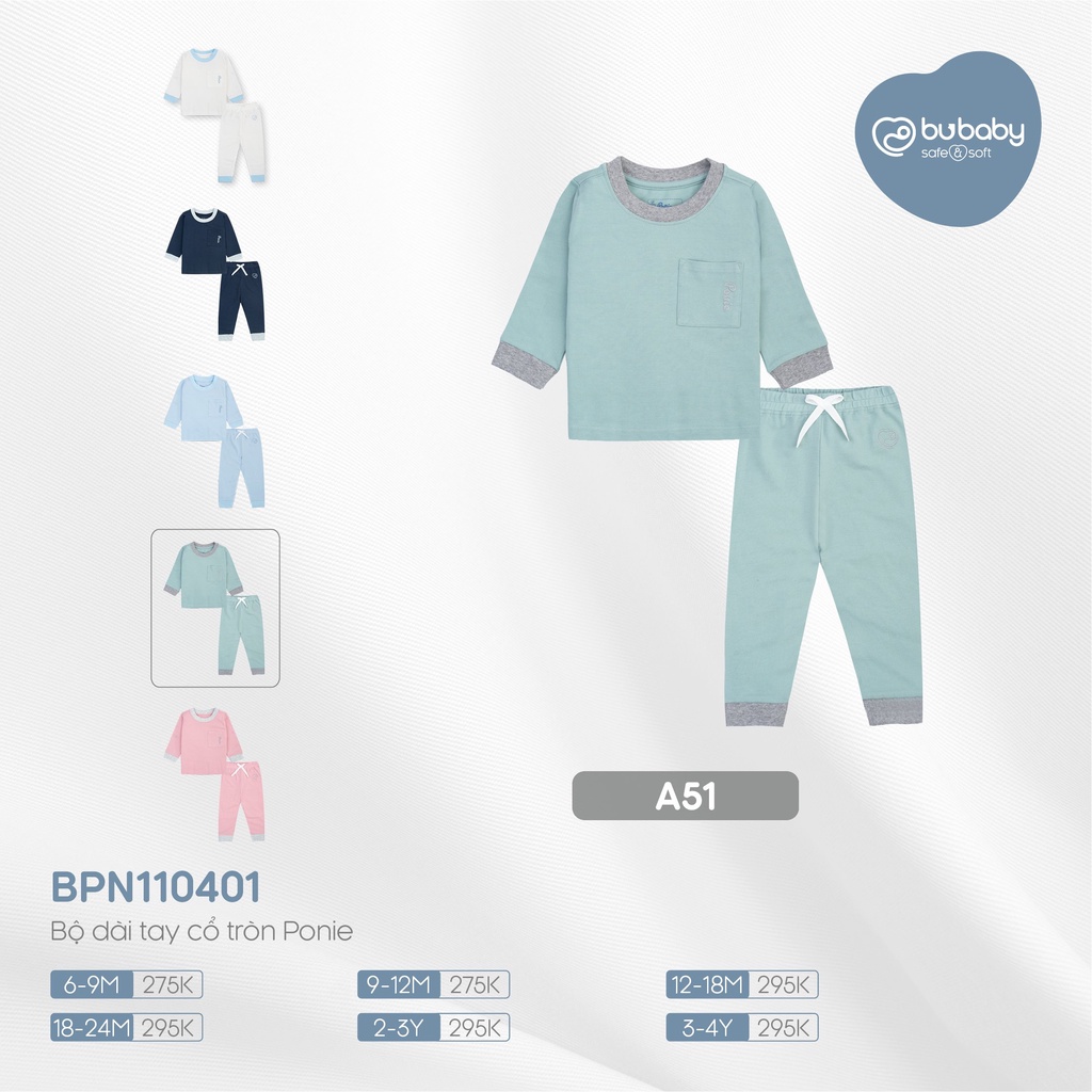 [CHÍNH HÃNG] Bộ quần áo dài tay cổ tròn chất liệu mềm mại BU Ponie BPN110401