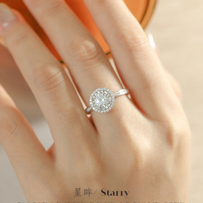 10 nhẫn bạc 925 tinh khiết PT950 nữ trang sức đơn giản nhẫn cưới kim cương