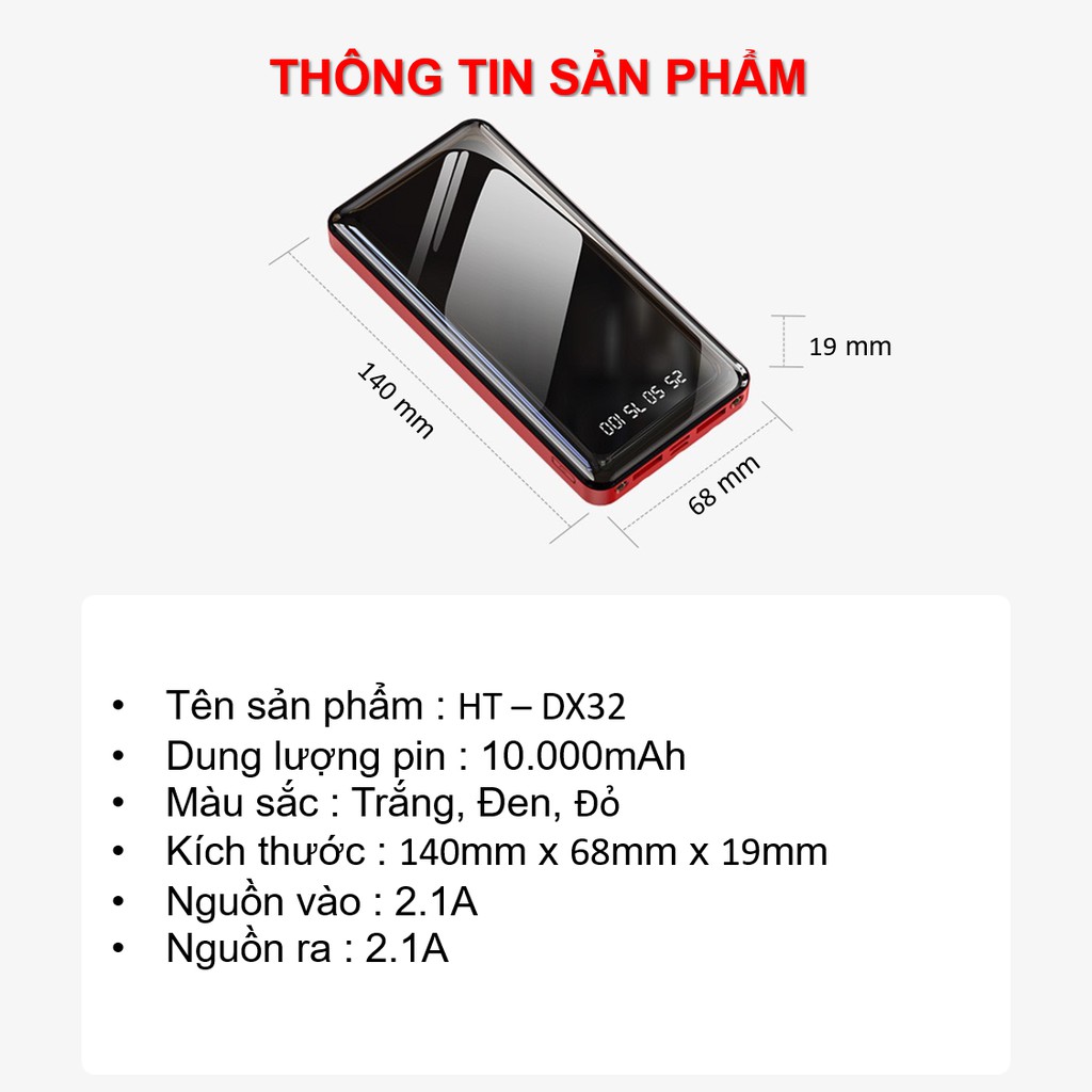 Sạc Dự Phòng 10000Mah 3 dây tháo rời [MẪU MỚI] Sạc siêu nhanh,Có 2 đèn Led PDP07 ChiChi BẢO HÀNH 12 THÁNG