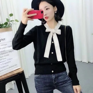 Áo len cổ nơ