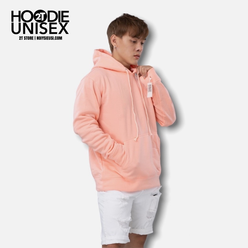 Áo hoodie unisex 2T Store H13 Cam Pastel - Áo khoác nỉ bông chui đầu nón 2 lớp dày dặn đẹp