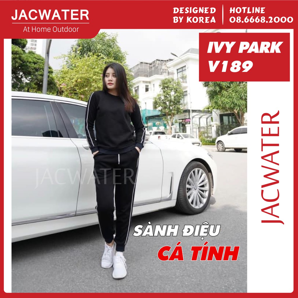 Bộ nỉ nữ dài tay IVY PARK, quần áo bông ấm màu trơn thể thao Jacwater V189