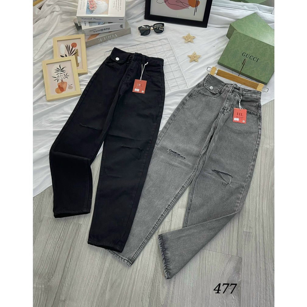 Quần baggy jean cạp cao rách gối nhẹ - Quần bò nữ chuẩn fom - chất jean mềm không dãn - Jeans Fashion93