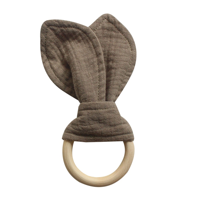 Đồ Chơi Gặm Nướu Bằng Cotton Mềm Mại Hình Tai Thỏ Với Tay Cầm Bằng Gỗ Dễ Thương Cho Bé