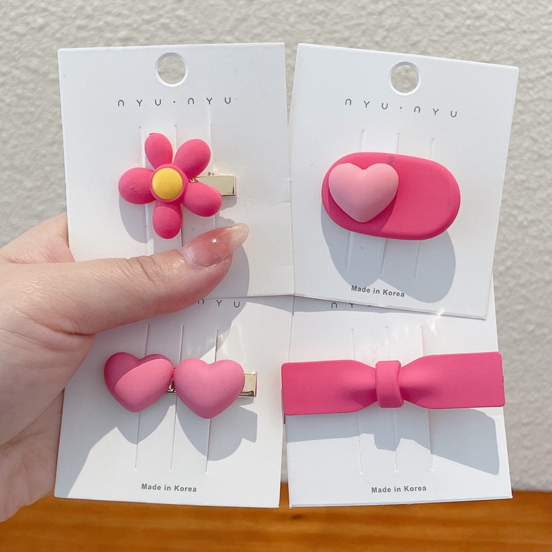 Kẹp Tóc Nơ Hồng Hình Trái Tim Dễ Thương Đơn Giản Và Tinh Tế Phong Cách Hàn Quốc