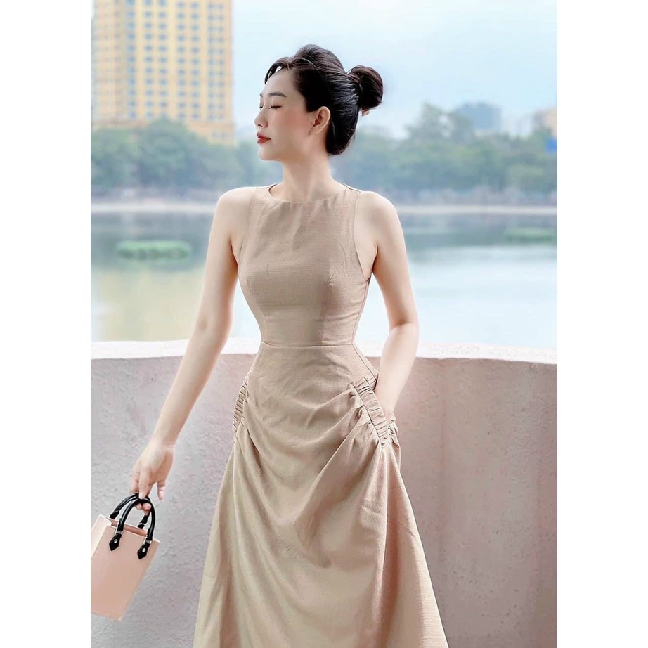 Đầm váy freesize cổ tròn 2 túi 2 màu