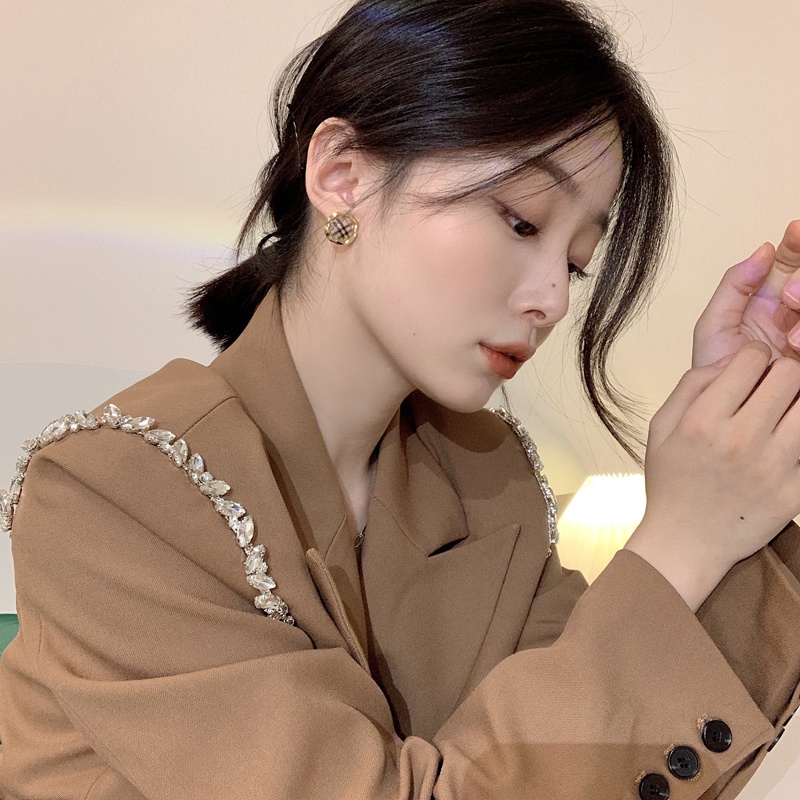 Bông Tai Hình Tròn Họa Tiết Kẻ Sọc Phong Cách vintage Hàn Quốc
