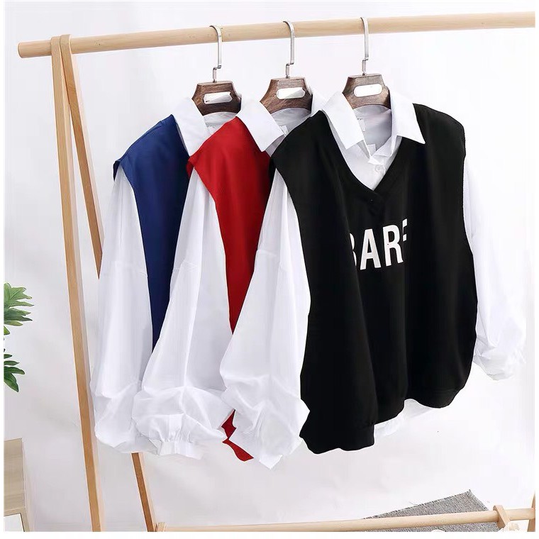 Áo Sơ Mi Trắng Kết Hợp Gi Lê Phong Cách Unisex