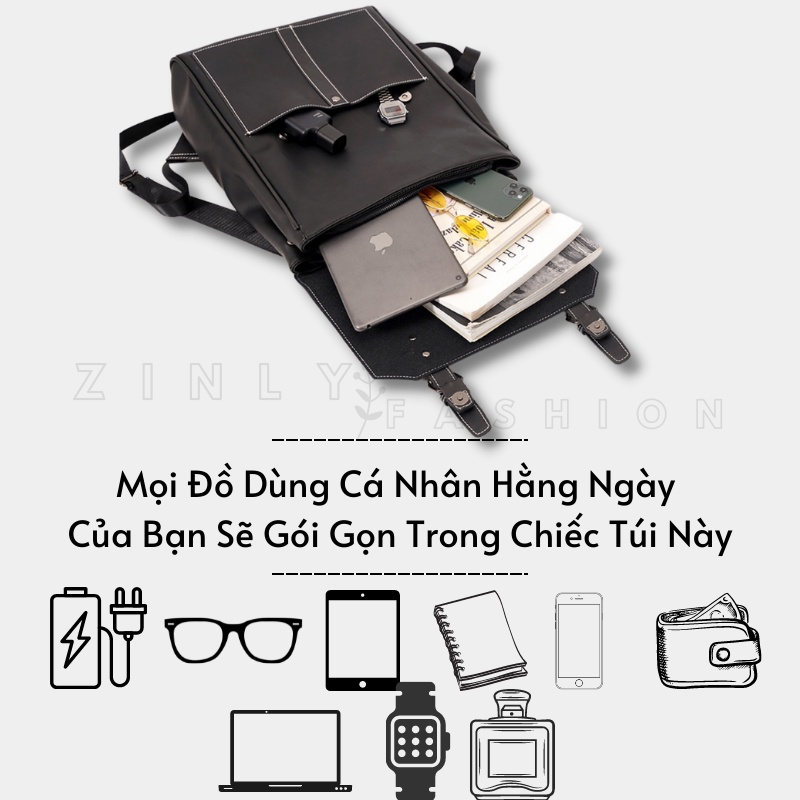 Balo laptop, Balo Thời Trang Nam Nữ,Da PU cao cấp, form cứng, dáng hộp - Zinly
