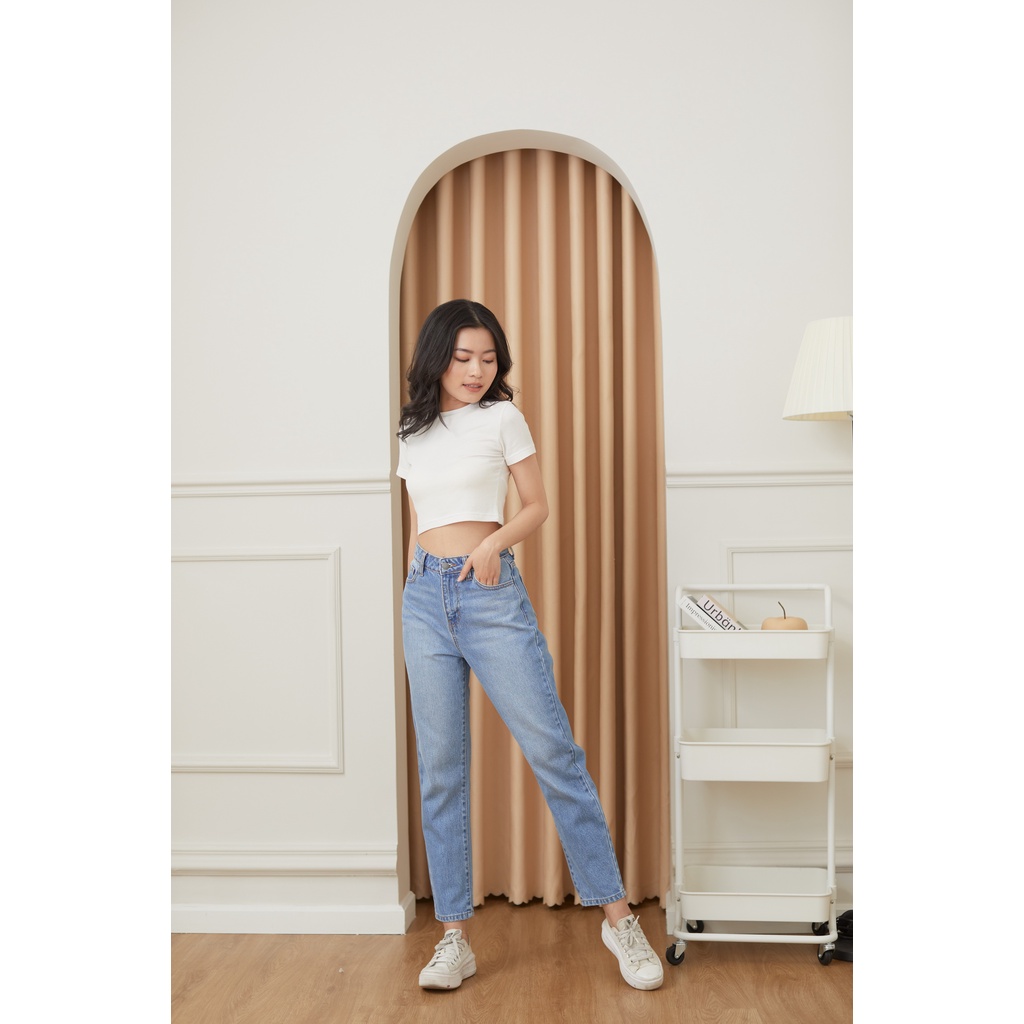 Quần Jeans Nữ Lưng Cao Form Baggy Fit Dáng Lửng Màu Xanh Wash Đùi LDM-102B