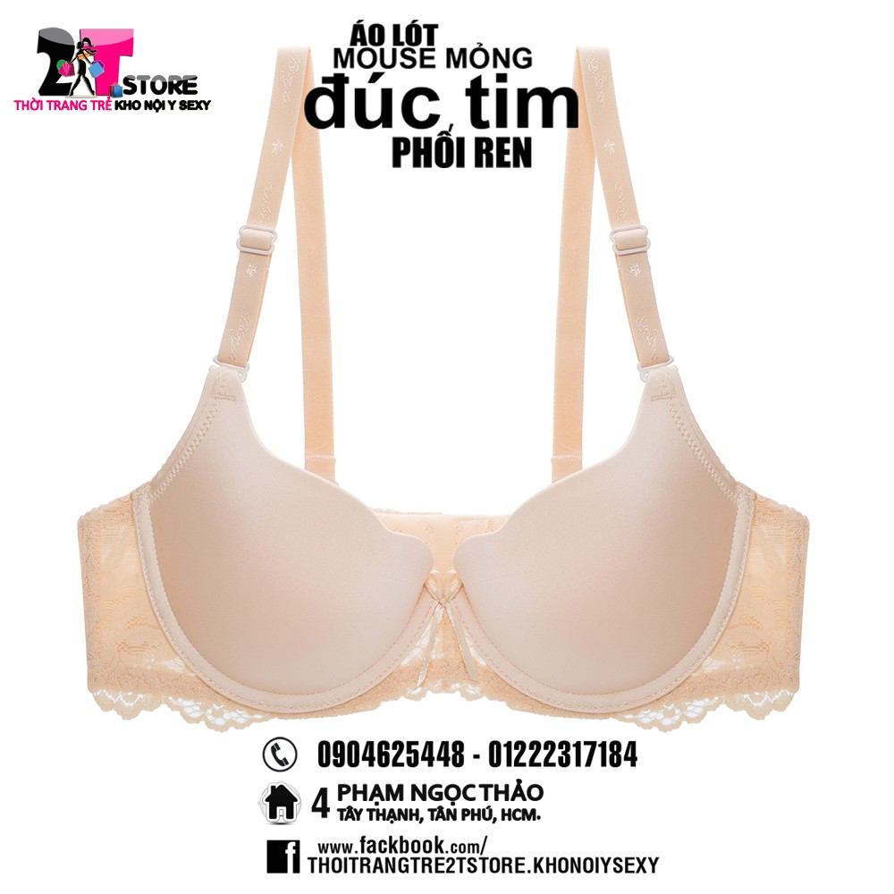 Áo Nâng Ngực Mouse Mỏng Đúc Tim Phối Ren (Kem)