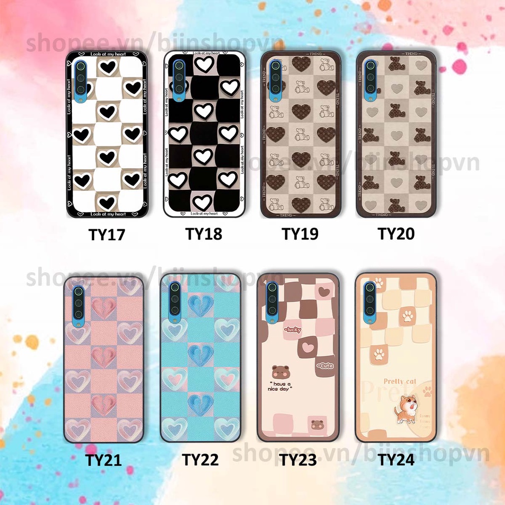 Ốp Xiaomi Mi 9 SE caro trái tim nhiều màu sắc, đầy cá tính, khẳng định phong cách