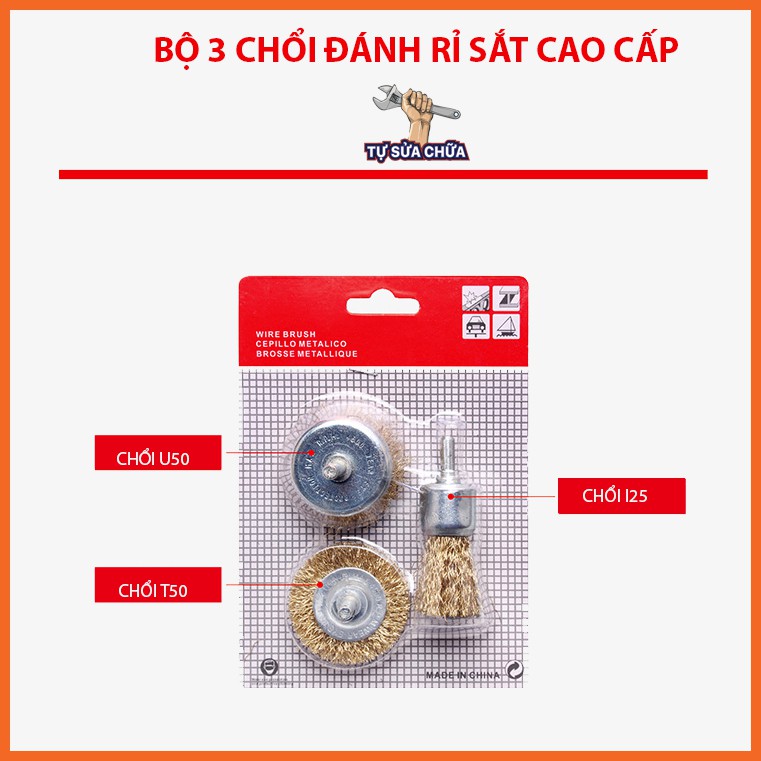 Bộ chổi đánh rỉ sét, bộ chổi đánh cước, hàng loại xịn, làm từ sợi thép kim loại cao cấp, lắp được vào máy khoan cầm tay