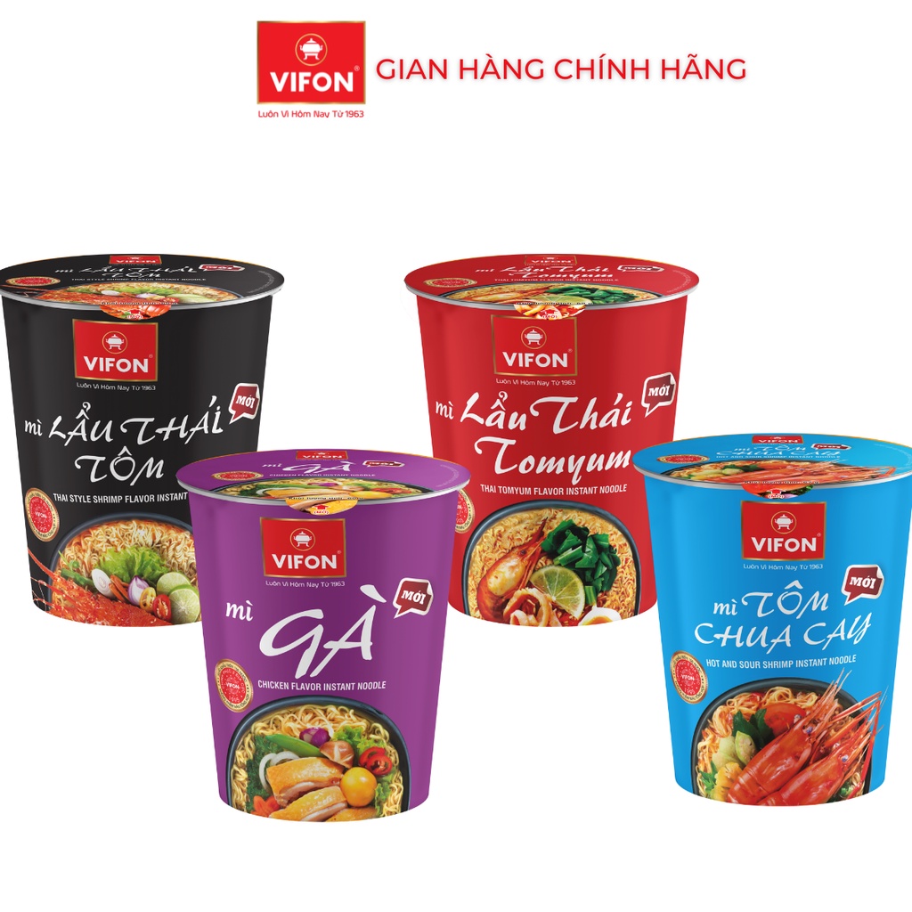 Thùng 24 Ly Mì Lẩu Thái Tomyum/ Lẩu Thái Tôm/ Bò/ Gà NGON NGON VIFON (60g / Ly)