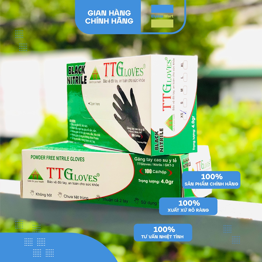 Găng Tay Y Tế Nitrile Không Bột TTGloves Màu Đen 4.0gr
