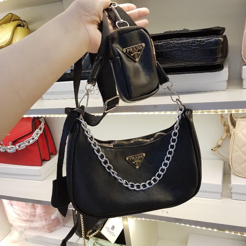 Set Túi Pradaa Kèm Ví Nhỏ, Túi Xách Nữ Đeo Chéo Thời Trang