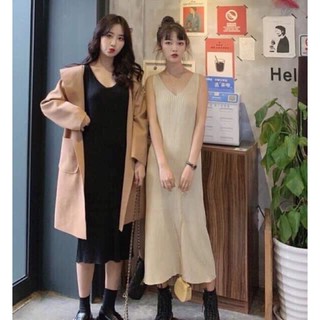 váy len tăm đũa Quảng Châu chất xịn, váy len dáng dài