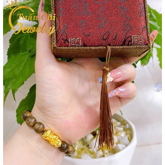 ⚡ẢNH THẬT⚡ Vòng tay Trầm Hương tặng hộp gấm đẹp - Vòng gỗ kết hợp phụ kiện tỳ hưu bạc xi vàng tài lộc, may mắn