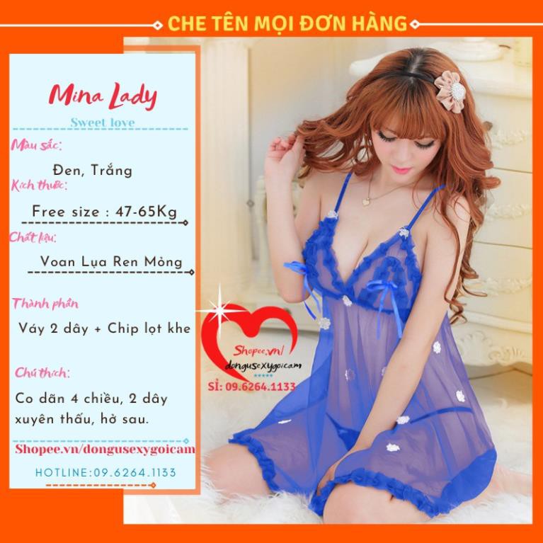 Đầm ngủ sexy - Đồ ngủ sexy 2 dây voan mỏng xuyên thấu gợi cảm đính hoa nhí ( Nhiều lựa chọn)  ྇