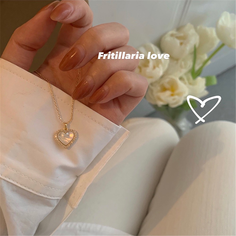 Vòng cổ mặt hình trái tim đính đá opal đơn giản thời trang