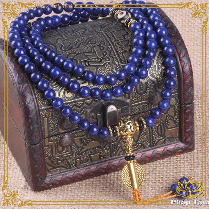 Chuỗi Vòng Tay 108 Hạt Đá Lapis Lazuli Ngọc Lưu Ly Hạng 6A Mix Mã Não Lạt Ma Cao Cấp - Tâm Phong Thủy