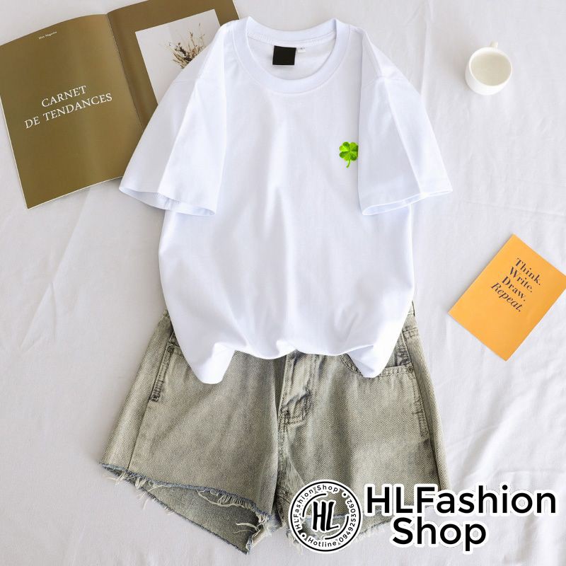 Áo thun tay lỡ form rộng hình hoa may mắn, áo phông form rộng size HLFashion