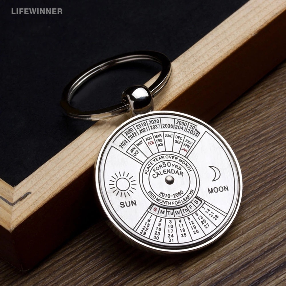 Móc Khóa Hình Mặt Trời/Mặt Trăng Kiêm Lịch Vạn Niên 50 Năm