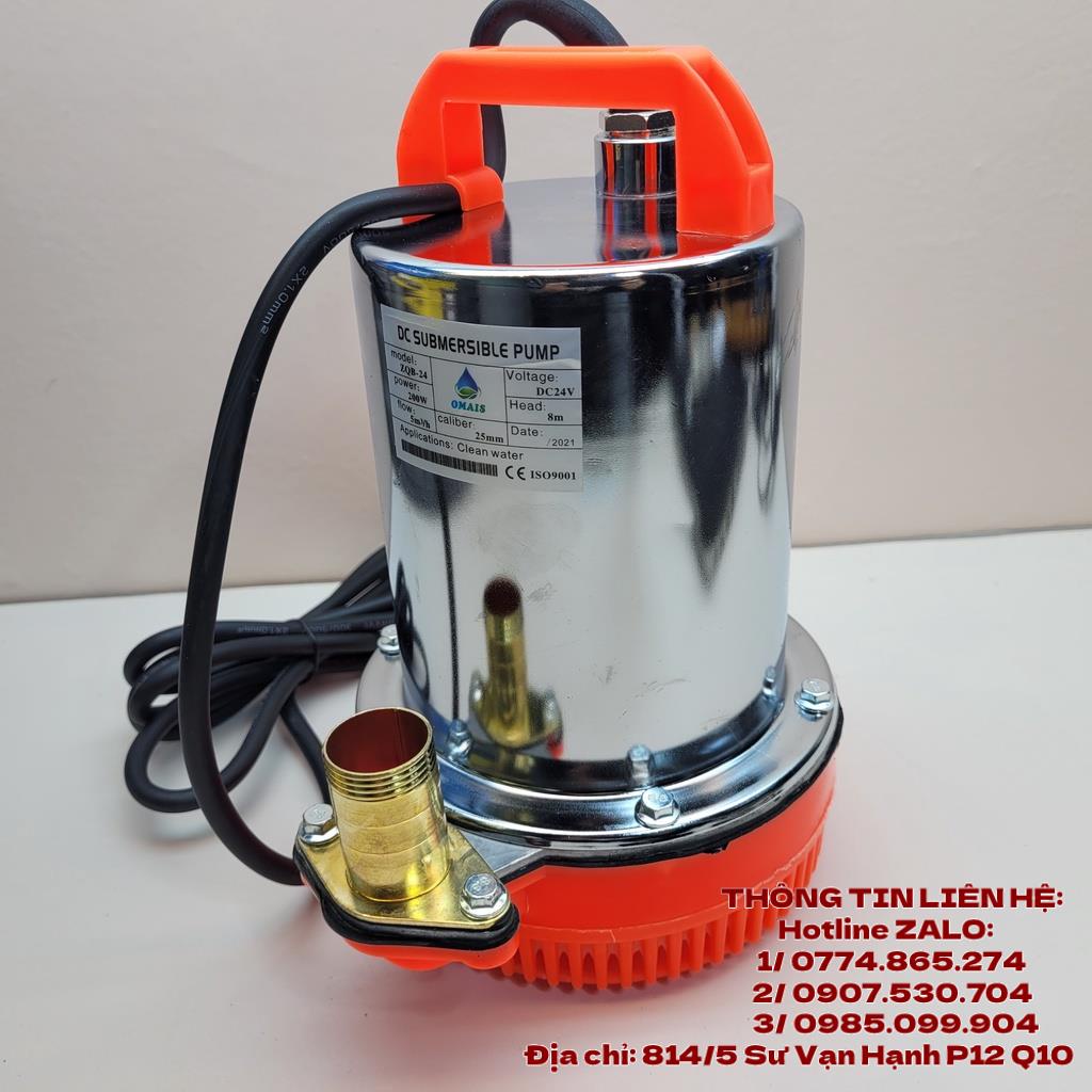 Bơm chìm vỏ Inox , vỏ Nhựa dùng nguồn DC, Ắc Quy 12V 24V công suất 180W hút đáy an toàn,hút chống ngập