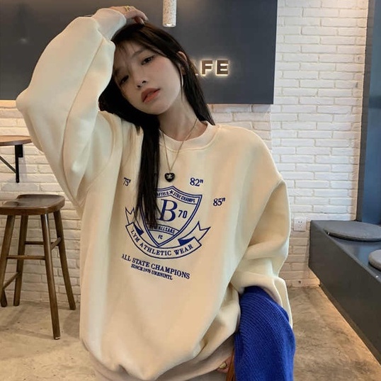 Áo sweater ZHELIHANGFEI tay dài dáng rộng in họa tiết dễ phối đồ phong cách Mỹ thời trang cho nữ