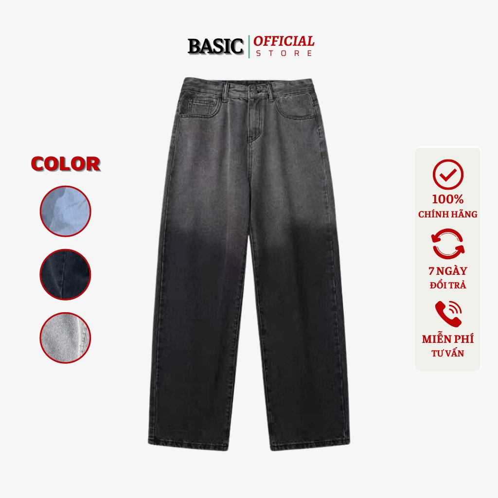 Quần jean nam BASIC ống suông rộng dáng baggy Wash 2 màu đen - xám mã DX01