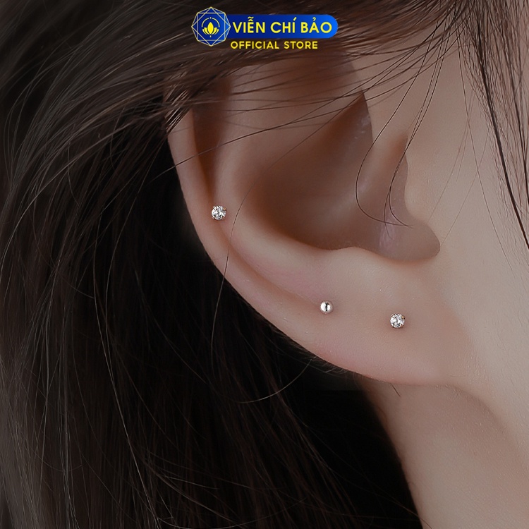 Bông tai bạc nữ nhỏ 2mm  khuyên bạc 925 thời trang phụ kiện trang sức nữ Viễn Chí Bảo B000061H B000145H