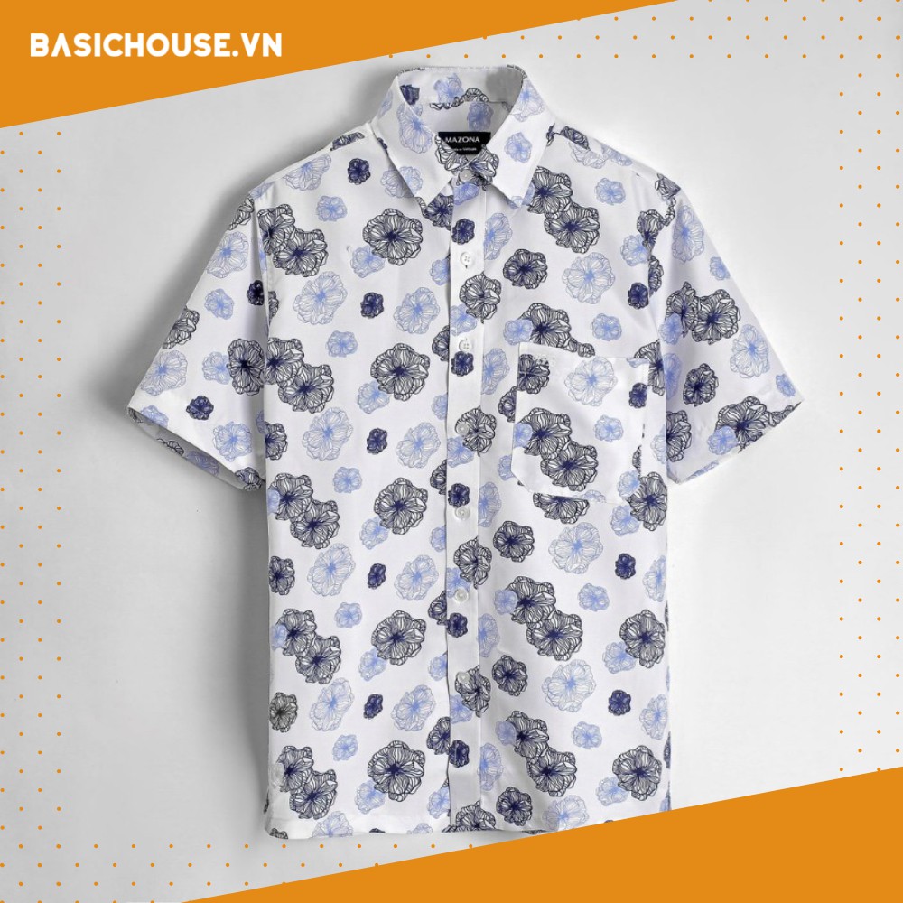 [CHÍNH HÃNG] Áo sơ mi ngắn dài👘 áo sơ mi nam form đẹp vải cao cấp màu trắng hoạ tiết bắp cái xanh| BASICHOUSE | BigBuy360 - bigbuy360.vn