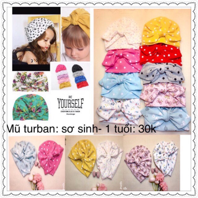 Mũ turban siêu sinh cho bé 100% cotton (từ sơ sinh đến 1,5 tuổi)