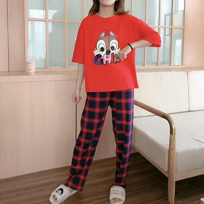 Bộ Đồ Ngủ Tay Ngắn Vải Lụa Sữa In Họa Tiết Hoạt Hình Dễ Thương Thời Trang Mùa Hè Dành Cho Bạn Nữ Mặc Tại Nhà