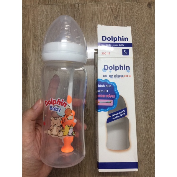 Bình sữa cổ rộng Dolphin 200ml- 300ml ( TẶNG núm siêu mềm - bàn chải cho bé)