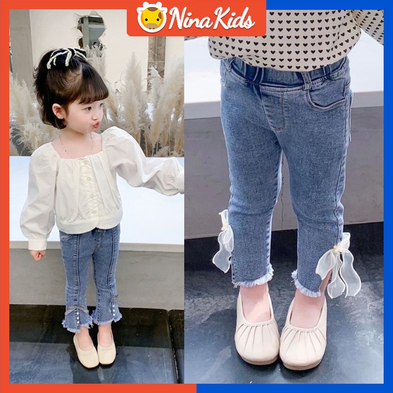 Quần jean  dài co giãn thời trang xuân thu Hàn Quốc sành điệu cho trẻ 1-9 tuổi