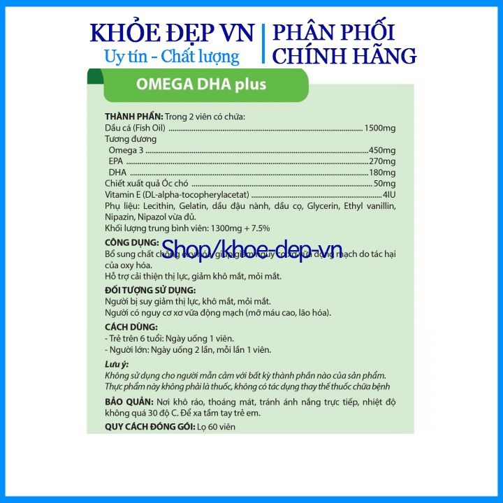 Viên dầu Cá Omega 369 DHA Plus Tăng cường thị lực, sáng mắt, bổ não, giảm nguy cơ bệnh tim mạch – Hộp 60viên