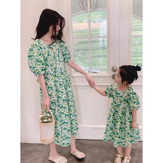 Vải thô cotton hoa cúc to xanh lá