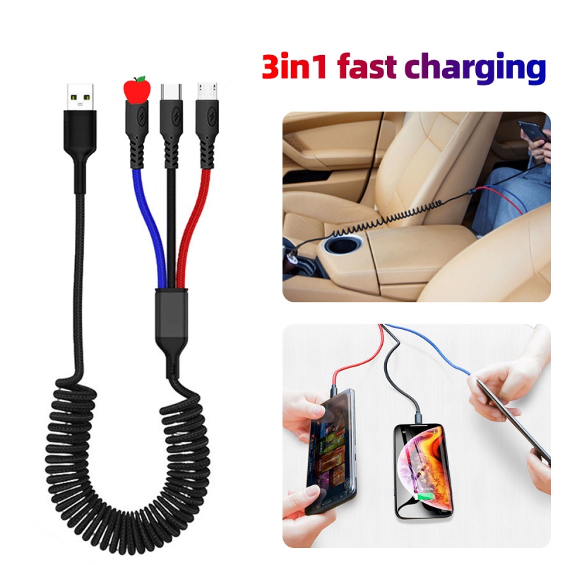 Dây cáp sạc nhanh HDOORLINK 3 trong 1 Type C USB thích hợp cho iP 13 12 11 Pro XS 3A Huawei Xiaomi