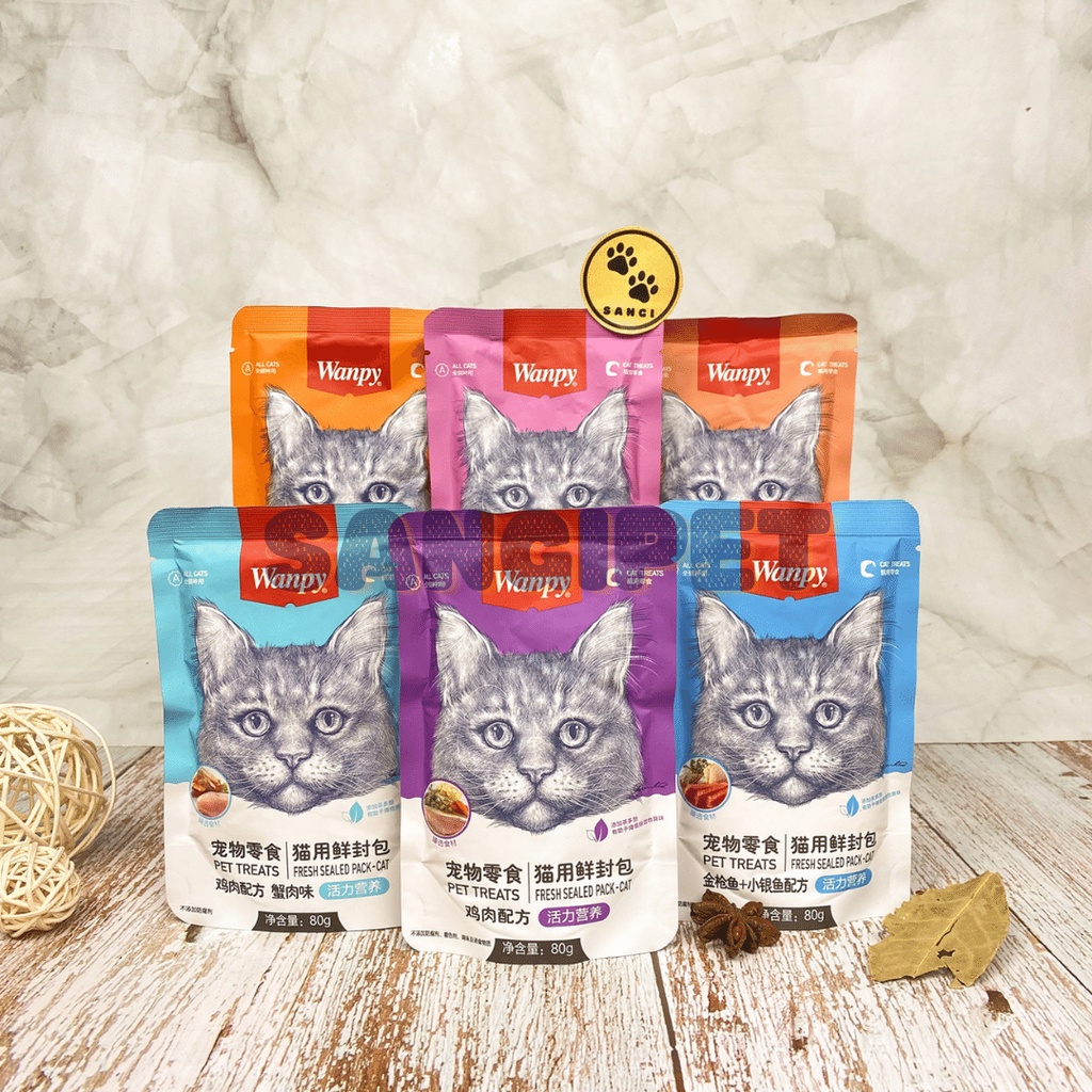 Pate mèo WANPY gói 80g, pate cho mèo 7 vị dinh dưỡng