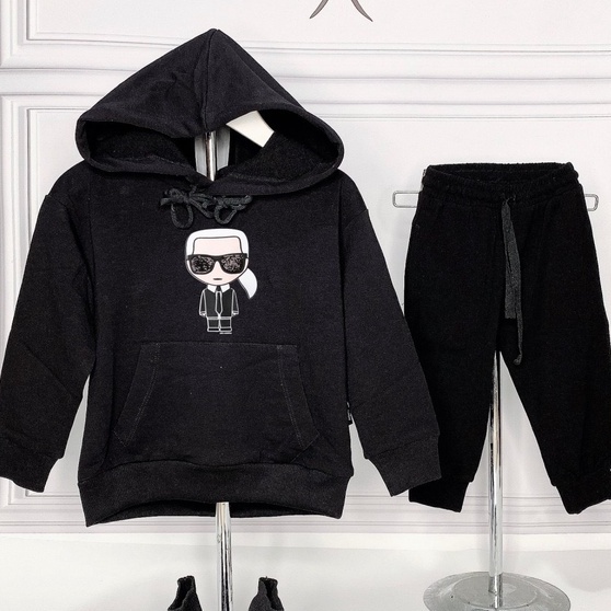 Bộ nỉ bé Trai dài tay hoodie hình Người đeo kính sành điệu, chất liệu cotton HQ cao cấp co dãn 4 chiều cực đẹp-TRẮNG/ĐEN