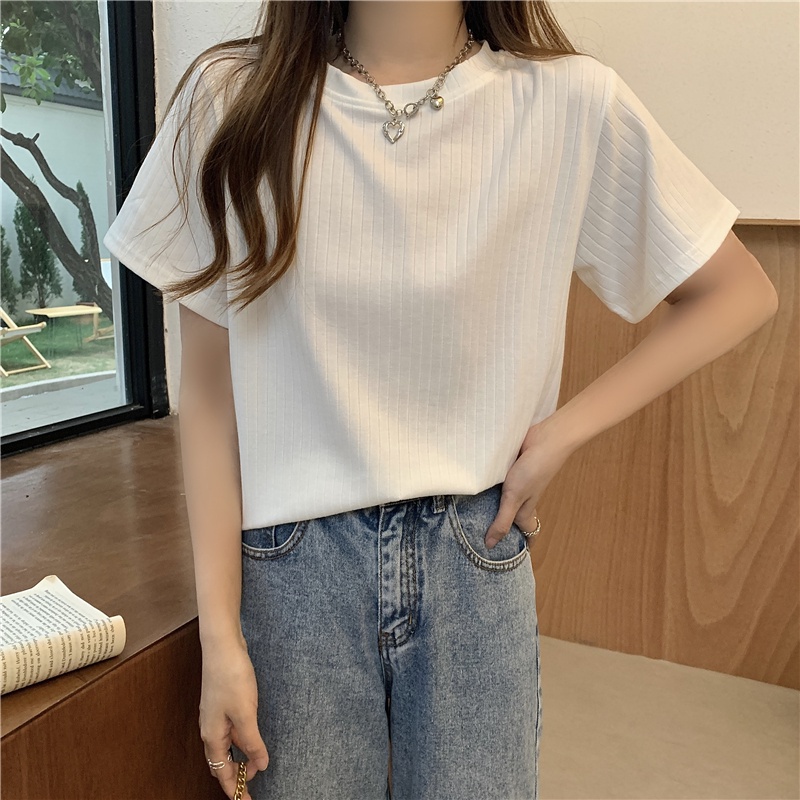 Áo thun SUXI tay ngắn cổ tròn màu sắc đơn giản dễ phối đồ thời trang mùa hè cho nữ