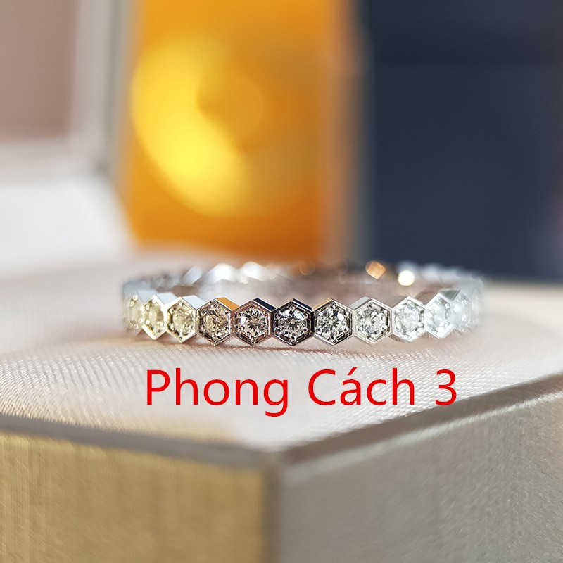 Bộ nhẫn đính hôn kim cương vàng trắng thời trang nữ phong cách hàn quốc