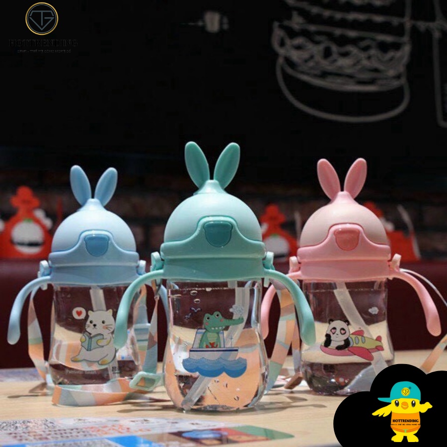 Bình Nước Tai Thỏ 280ml và 500ml Cute An Toàn Tặng Kèm Sticker 2D,3D Cho Bé
