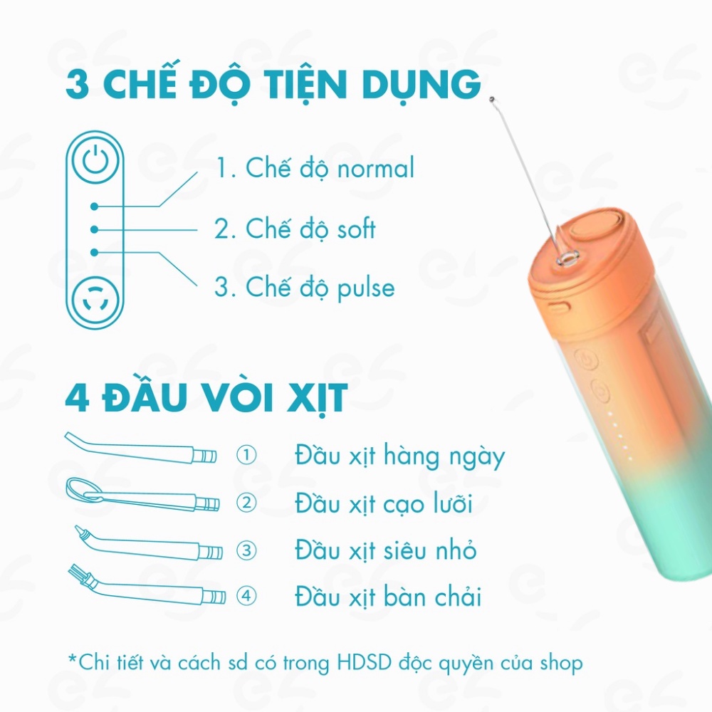 Tăm Nước Cầm Tay Nội Địa-Tăm Nước Vệ Sinh Miệng Siêu Sạch Bảo Vệ Răng Miệng Tiện Lợi- Tặng 4 Đầu Vòi