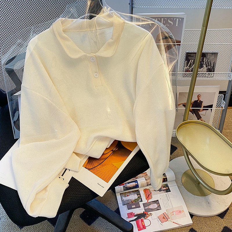 Áo Sweater Cổ Polo Màu Trơn Dễ Thương Thời Trang Mùa Thu Cho Bạn Gái