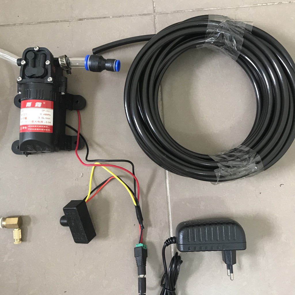 bộ máy phun sương làm mát trong nhàmini 12v béc số 1,2,3 béc đồng | bộ máy bơm phun sương | bộ máy bơm áp lực phun sương