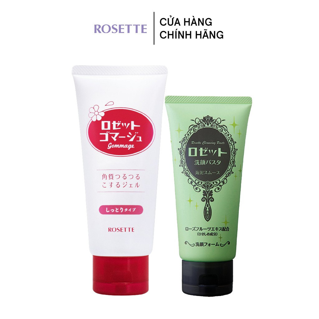 Bộ Sữa Rửa Mặt Thu Nhỏ Lỗ Chân Lông Rosette Pasta Sea Clay Smooth 120g và Tẩy Tế Bào Chết Cho Da Khô Gommage Moist 180g