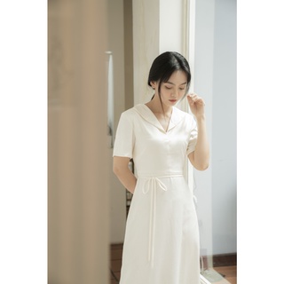 Till a moment - Váy lụa cổ chữ V (trắng)